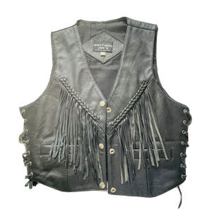 Daytona Joe's  Vest Fringed Medium/10 Black Genuine Leather Vintage Biker Moto